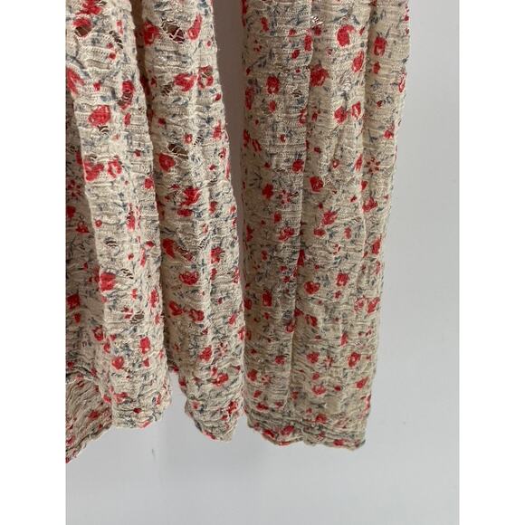 FREE PEOPLE Women's Beige Floral Print V-Neck Button-Up Long Sleeve Top SZ M - Picture 8 of 11